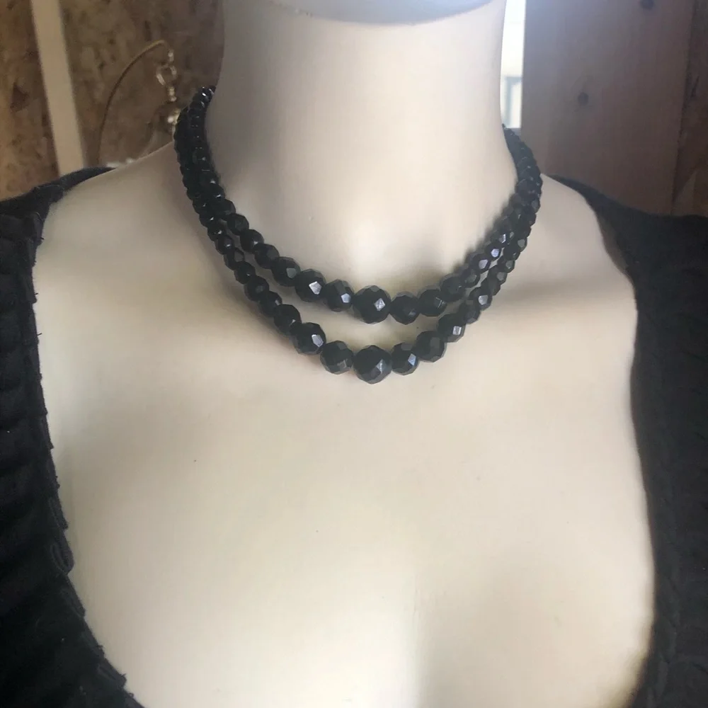 Vintage Black Crystal Double Strand Necklace - Picture 2 of 6